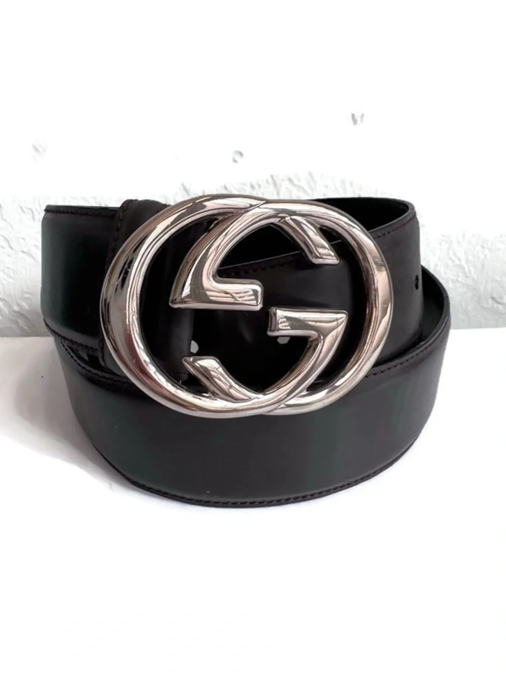 Brown Leather Belt Silver Buckle Size 80/32 Vintage Made in Italy